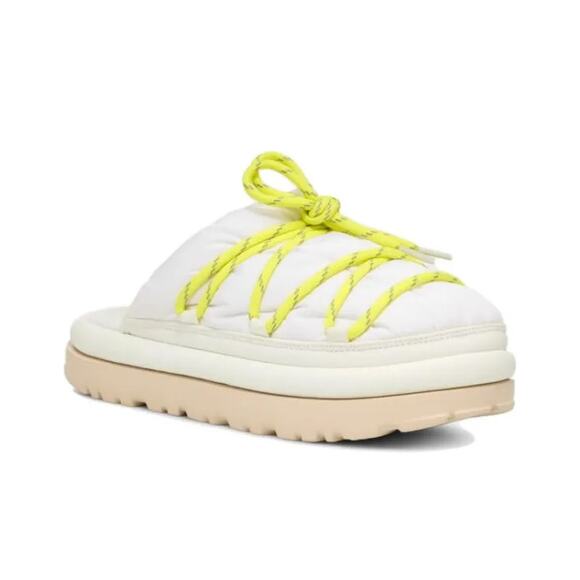 UGG Spaceslider Tech Slide White & Neon Green/Yellow Slippers Shoes - 7 - Picture 1 of 11